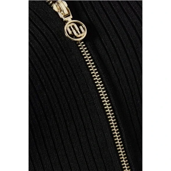 MAJE dress two tone Black Ribbed full gold zip contrast collar FR 34 US 0 XS - Picture 14 of 15